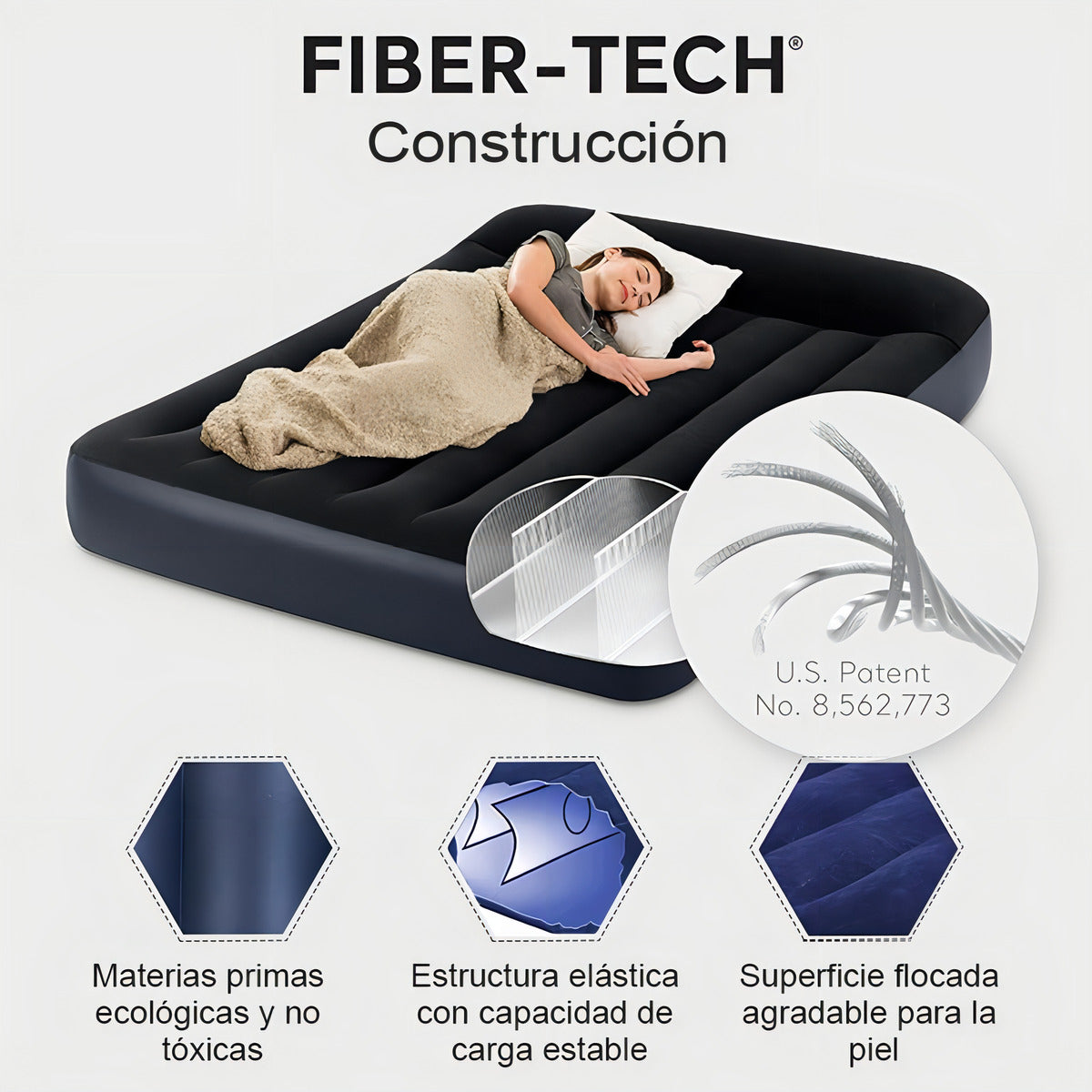 Usb Colchón Cama Hinchable Electrico 3 Plaza 183cm Almohada Color Negro
