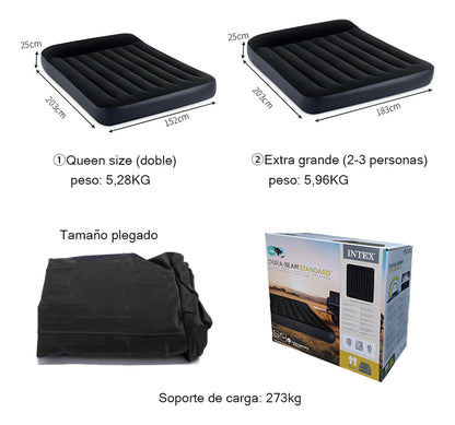 Usb Colchón Cama Hinchable Electrico 3 Plaza 183cm Almohada Color Negro