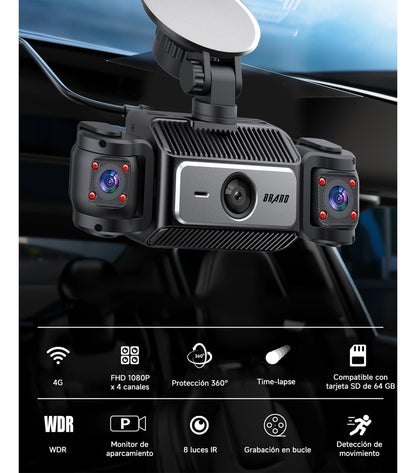 Dashcam 4 Cámaras Visión Nocturna - Seguridad Total para tu Auto