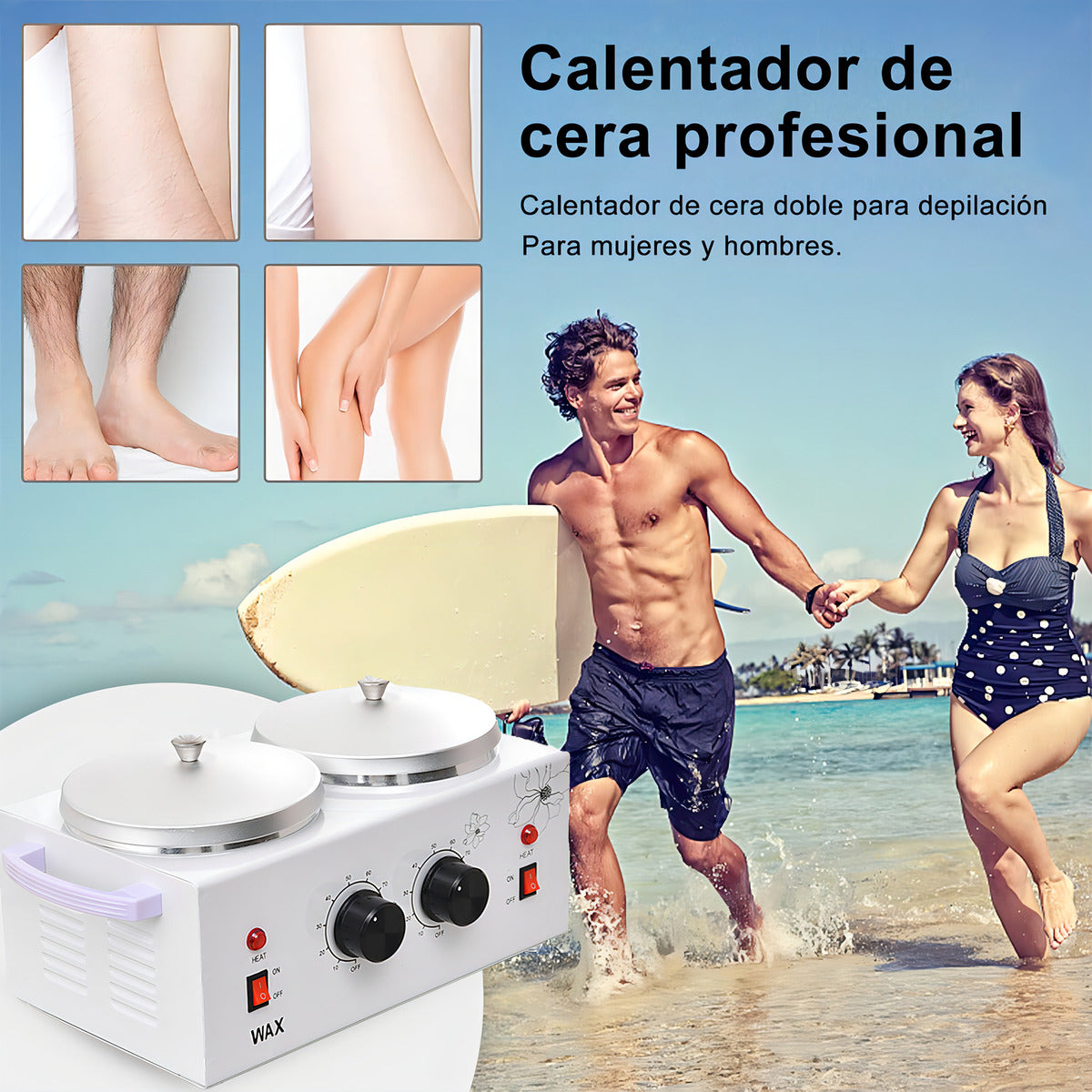 Olla Depilatoria Profesional War Warmer Color Blanco 1 Kilo + Cera De Kilo + Paleta